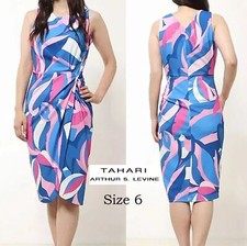 NWT Tahari Arthur S Levine Side Knot Sheath Dress Blue Pink Geometric Size 6