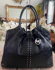 Michael Kors Astor Studded Black Leather X-Large Ring Tote Shoulder Bag EUC 