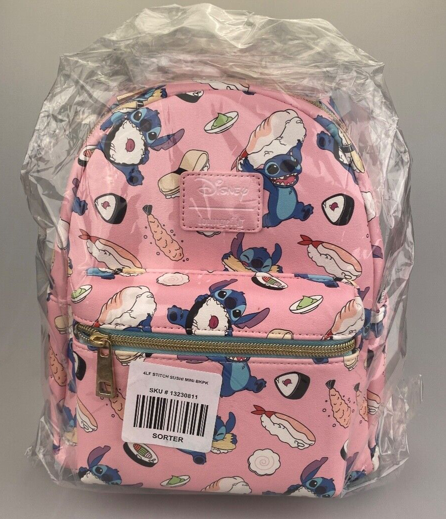 RARE Loungefly Disney Stitch Sushi Pink Pastel AOP Mini  display picture 3