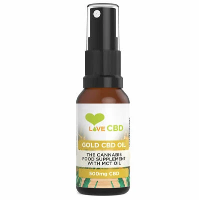 CBD Oil 500mg Gold Spray Broad Spectrum Love CBD 20ml Vegan MCT Oil Supplement