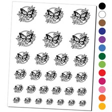 Monarch Butterfly with Roses in Circle Frame Temporary Tattoo Set