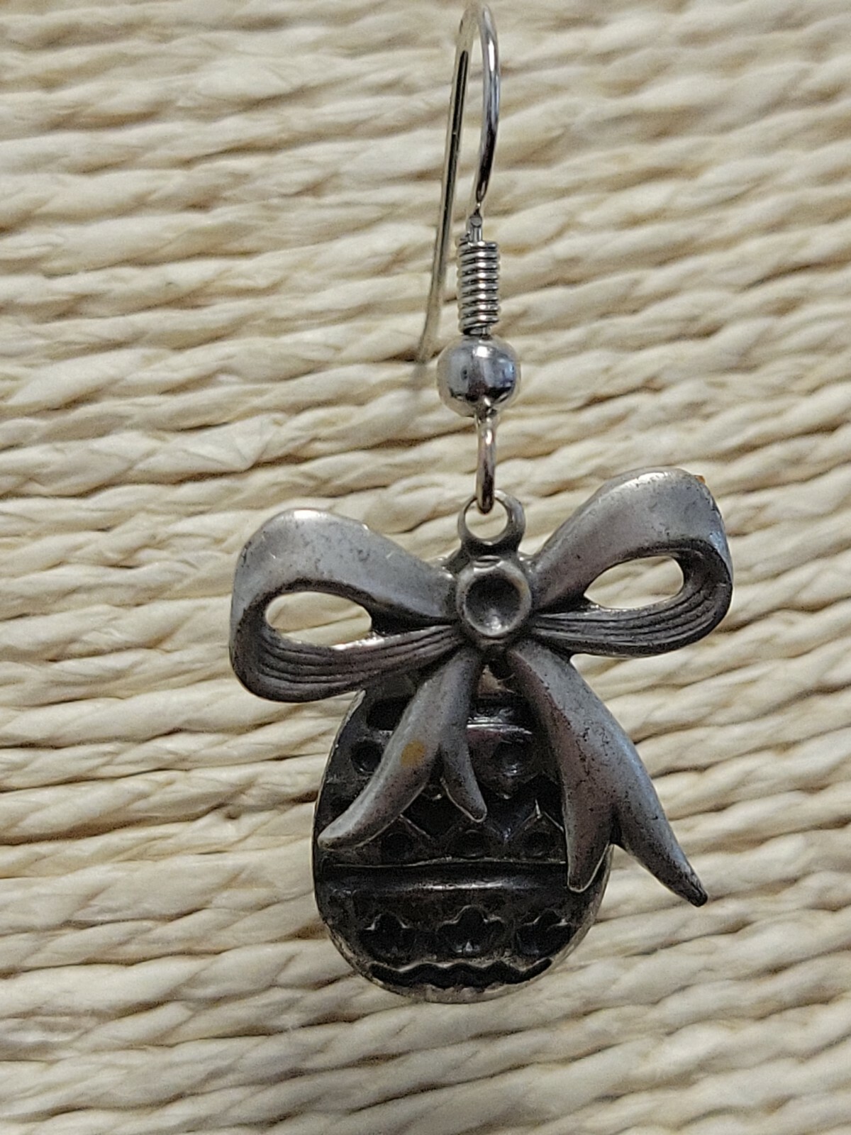 Vintage Easter Earrings Easter Egg with Bow Dangl… - image 2