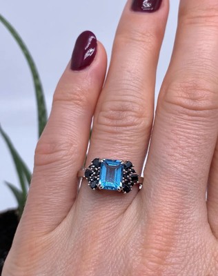 Topas Schweizer Blau und Spinell natürlicher Edelstein Ring, Silber 925, vergoldet, 7US