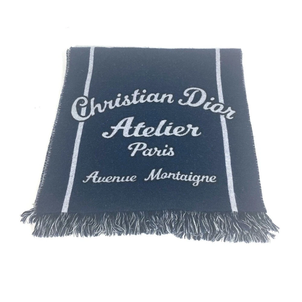 Dior 21E0007A0612 Foulard bicolore Atelier ATELIER franges laine bleu marine/gris
