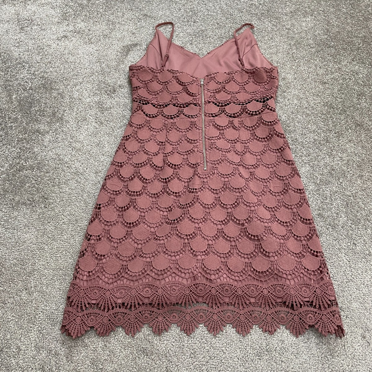 Aqua By Bloomingdale's Midi Lace Dress Womens Large Pink Sleeveless  Spaghetti | eBay