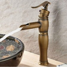 Antique Brass Waterfall Spout Bathroom Basin Faucet Single Handle Sink Mixer Tap