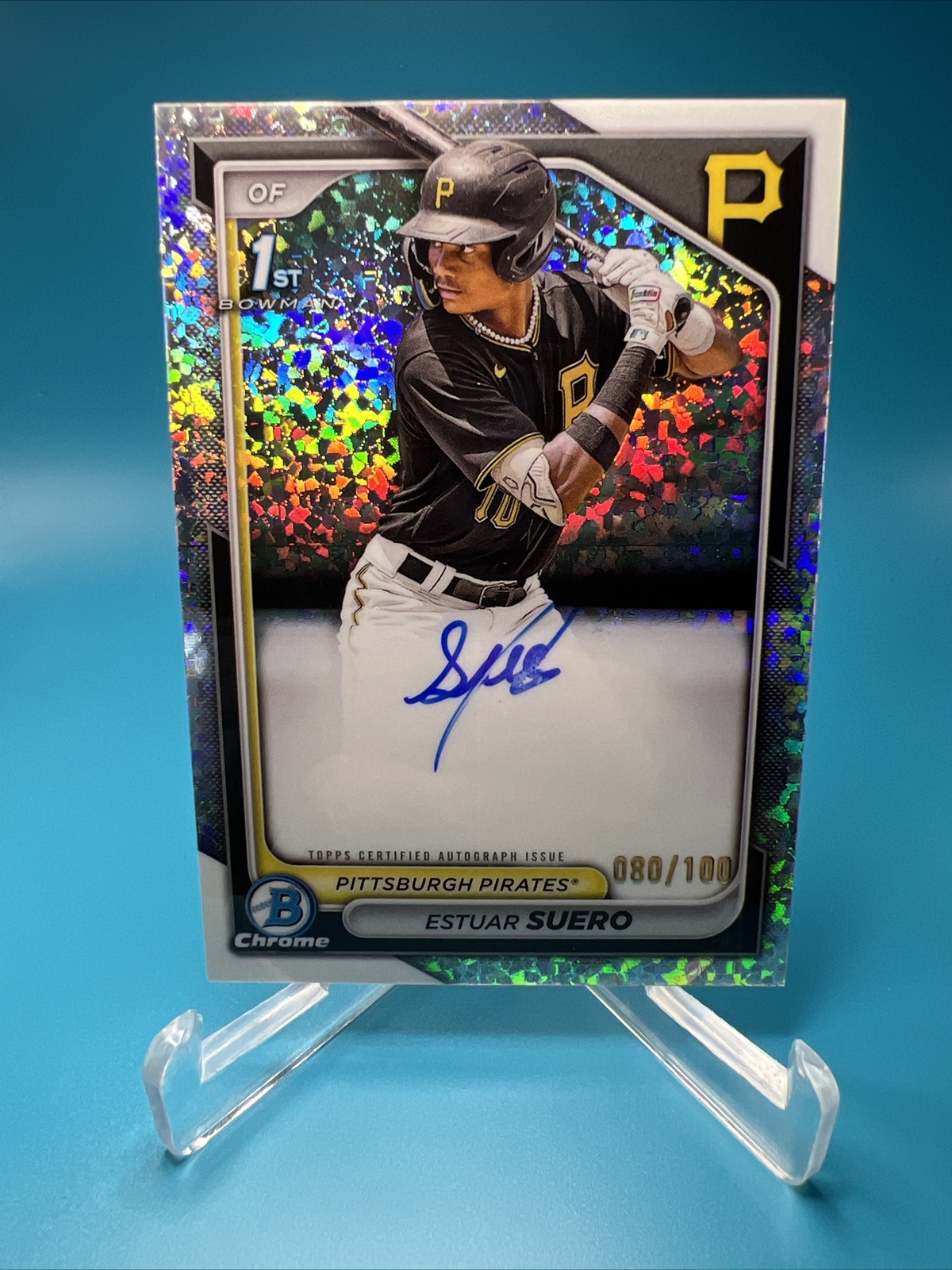 ESTUAR SUERO 2024 Bowman Chrome 1st Mini Diamond Refractor Auto /100 Pirates SP