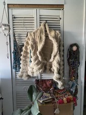100% Rabbit Cream Fluffy Penny Lane Cardigan Afghan Chic Wide Sleeve Lou Andrea