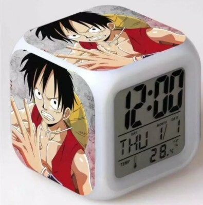 Manga One Piece Led Alarm Clock 7 Colors Changeable Thermometer Luffy Zoro Chopper