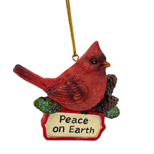 Peace on Earth Red Cardinal with Pinecones Christmas Ornament 2.75 Inch
