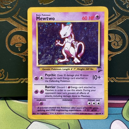 Vintage Pokemon Mewtwo Base Set 2 SHADOWBALL HOLO SWIRL 10/130 HP