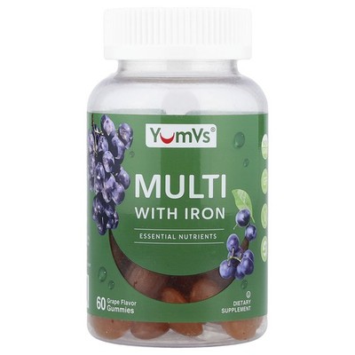 Yum-V s Multivitamin with Iron Delicious Berry Flavors 60 Jellies Egg-Free, Fish