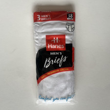 Vtg 1997 Hanes Men  s Briefs Large 38 3-Pack Underwear White NEW Tighty Whities
