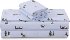 King Size Portuguese Cotton Flannel Sheets - Elsa Snowflakes, Deep Pocket 4PC Se