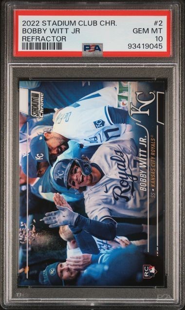 2022 Topps Stadium Club Chrome Card #2 Bobby Witt Jr Rookie Refractor PSA 10