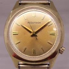 Vintage Bulova Accutron Mens Watch Quartz Tuning Fork 10k Rolled Gold Plate N3