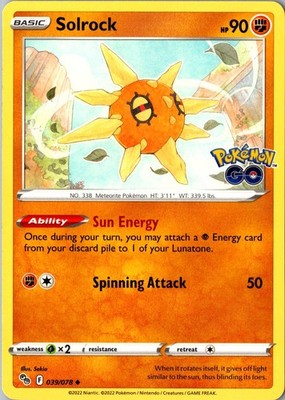 Solrock 039/078 Uncommon Pokemon GO LP Pokemon Card