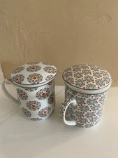 Set of two  Tea Cup & Strainer Infuser Set w/Top Lid