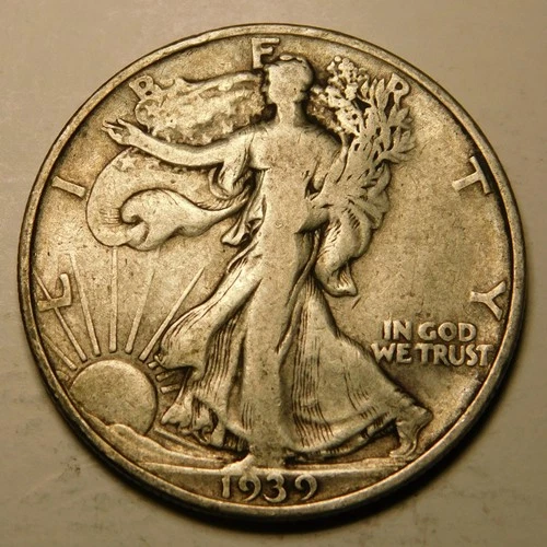 1939 S Walking Liberty Half Dollar 90% Silver F-VF   "As Pictured - Not Cleaned"