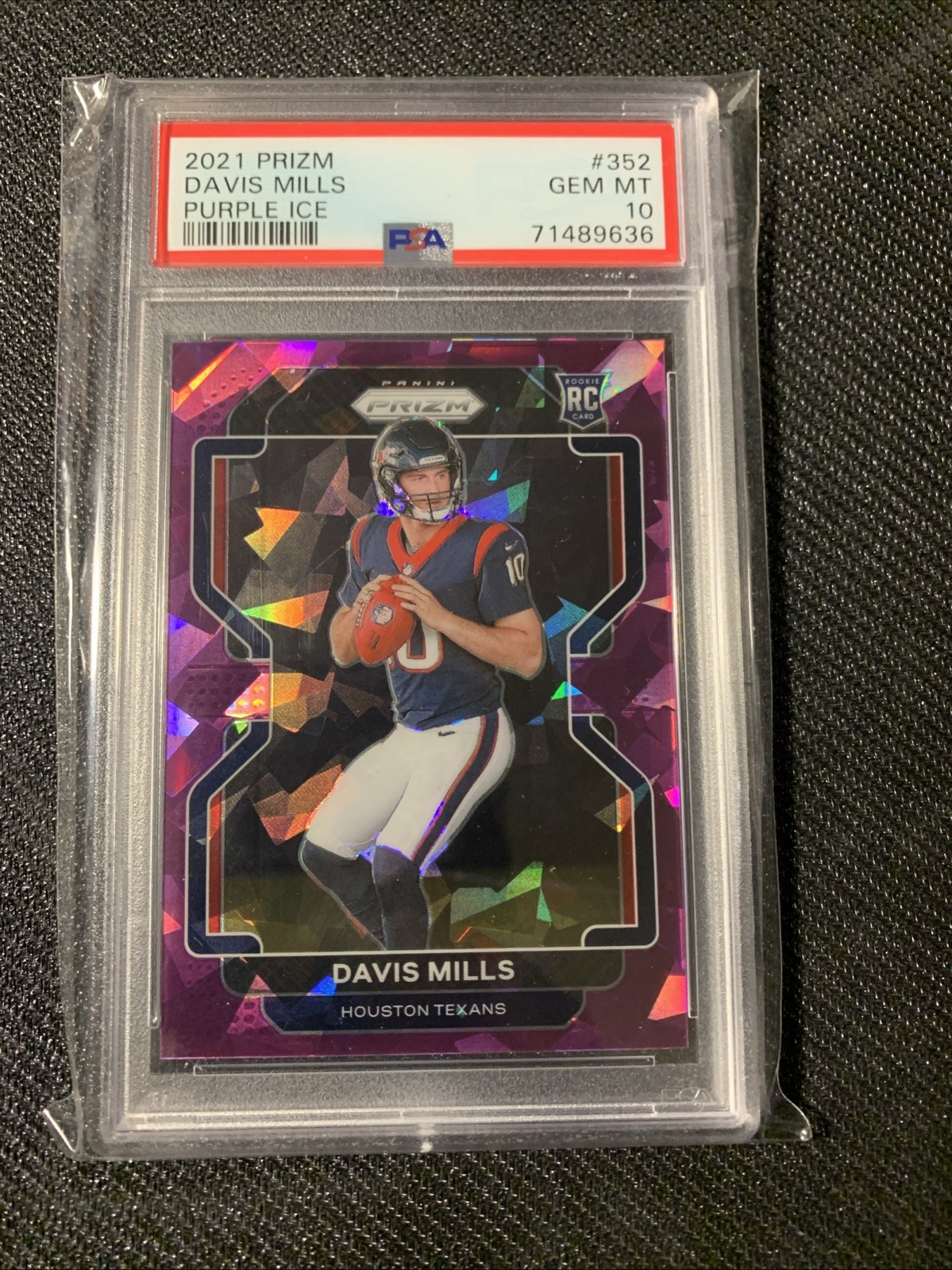 2021 Panini Prizm Davis Mills Purple Cracked Ice Rookie RC #/225 PSA 10