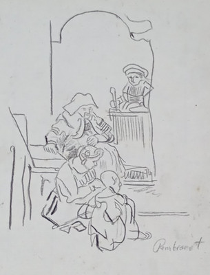 REMBRANDT VAN RIJN Drawing on paper (Handmade) signed and stamped mixed media.