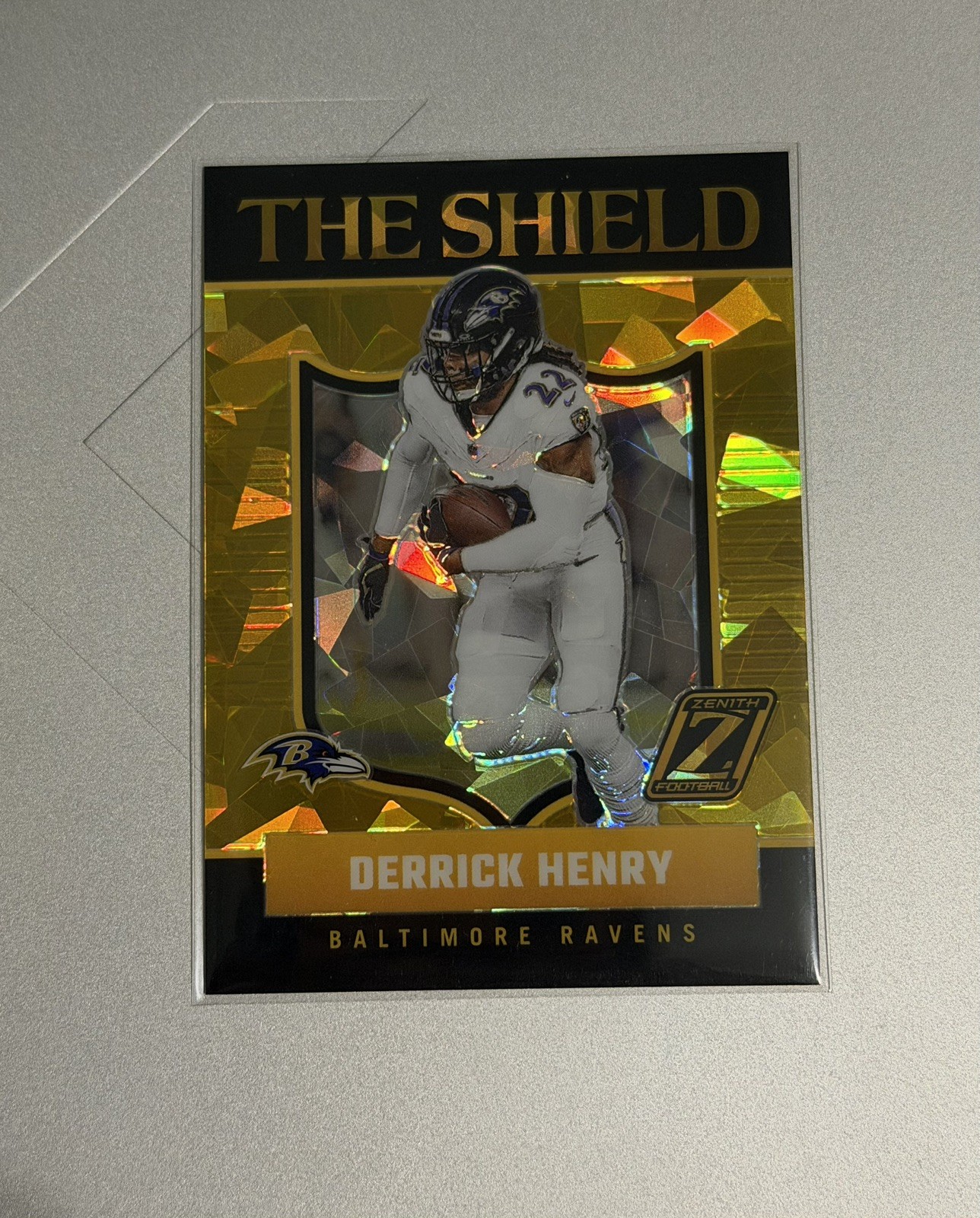 2024 Panini Zenith – Derrick Henry The Shield Gold Ice Prizm SSP #21