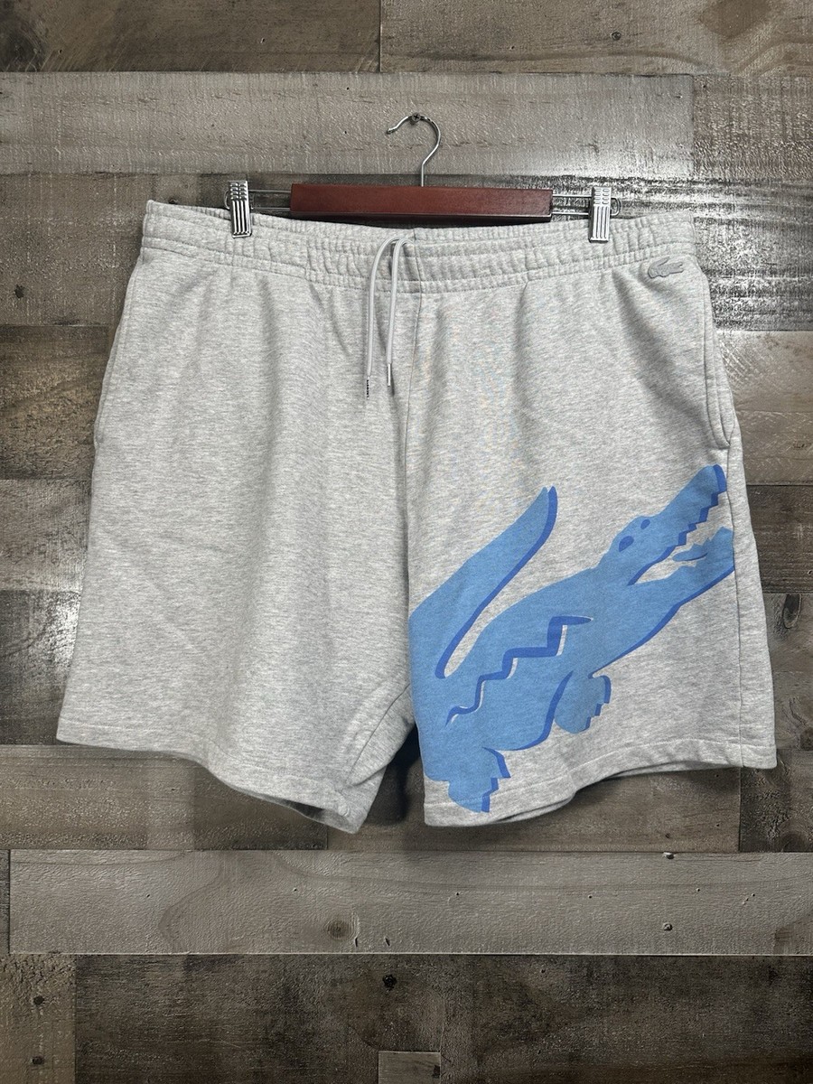 Lacoste Oversized Crocodile Print Organic Cotton Gray Shorts