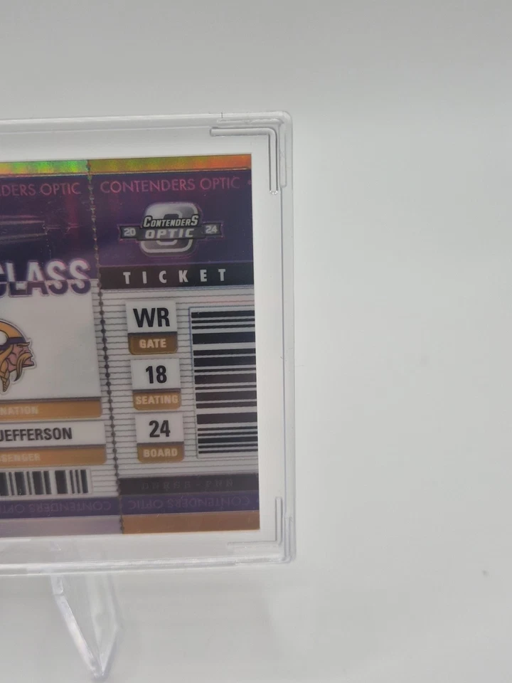 Boleto de primera clase 2024 Optic Case Hit SSP Silver Prizm Justin Jefferson Vikings Foto 3 de 4