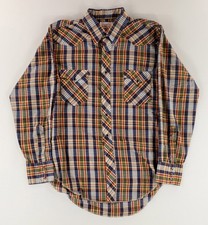 Wrangler VTG 70s Pearl Snap Shirt Plaid Blue Green White Made USA Mens 16-34