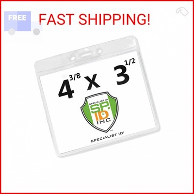 Bulk 25 Pack - Clear Name Badge Holder 4x3 - Heavy Duty Extra Large 4 3/8 x 3 1/