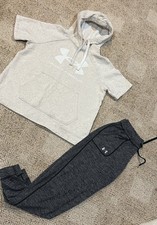 Under Armour Ladies Gray 2pc Fleece Short Sleeve Hoodie Jogger Set S