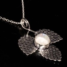 Leaf Rainbow Moonstone 925 Silver Plated Necklace 17" Amazing Gift JW