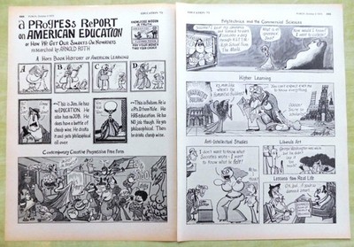 1973 Punch Cartoon ''Fortschrittsbericht amerikanische Bildung'' 2-seitiger ARNOLD ROTH Druck