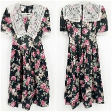 Gunne Sax Vintage 80s 70s Floral Lace Collar Prairie Cottagecore Dress Size 5/6