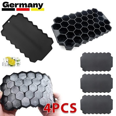 4x Eiswürfelform Waben Eiswürfelbehälter + Deckel 37 Eiswürfel Ice Cube Silikon