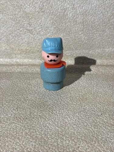 Fisher Price Little People Figure Train Conductor Engineer Blue Express 2" VTG