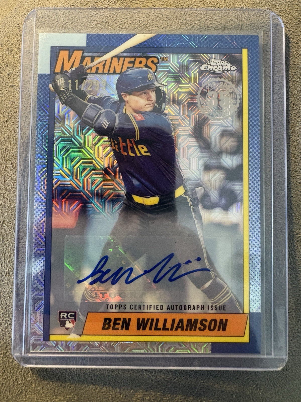 2025 Topps Update Ben Williamson Silver Pack 1990 Chrome Auto RC #/299 Mariners