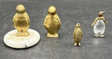 Lot Of 4 Brass And Glass Miniature Penguins