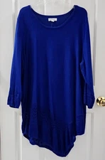 Kim Roger’s Women's Tunic Sweater Crocheted Royal Blue  Asymmetrical Hem Size 3X