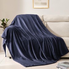 Fleece Throw Blanket Navy Blue 50x60 Soft Plush Luxury Flannel Cozy Comfy