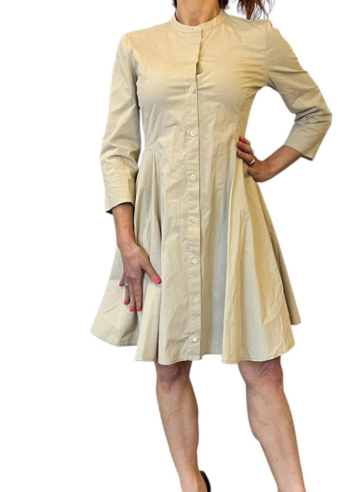 Vestido Camisa Mujer Theory Caqui Tostado Kalsingas Elástico Algodón Popelina 6 Sin Cinturón Foto 3 de 4