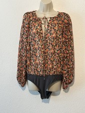 Intimately Free People Bodysuit Size M Multicolor Floral Balloon Sleeve Boho