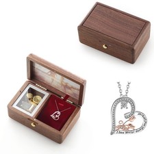 Natural Solid Wood Wind-up Music Box Long Photo Frame Jewelry Musical Box Gre...