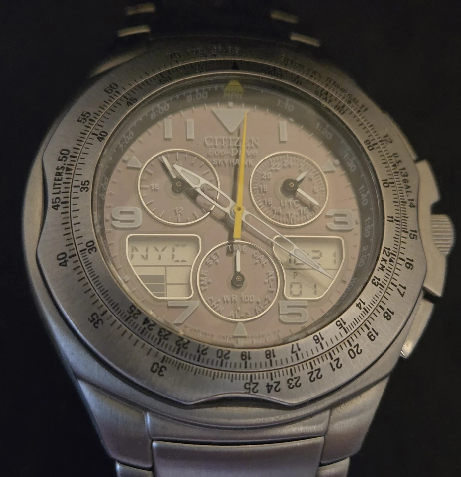 Men's Citizen Eco Drive Sky Hawk Chronograph World Time RC Watch.FREE SHIPPING. - Image 2 of 4