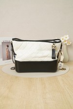 Chanel Gabrielle Hobo Bag Medium White Black Aged Calfskin Mixed Metal HW