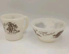 Fire King Davy Crockett Bowl and Mug Set Brown Milk Glass Ovenware VG 1950s