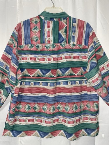 Vintage Alfred Dunner Sz 18 Bright Multicolor Button Up Top Fun Multipattern - Picture 11 of 15