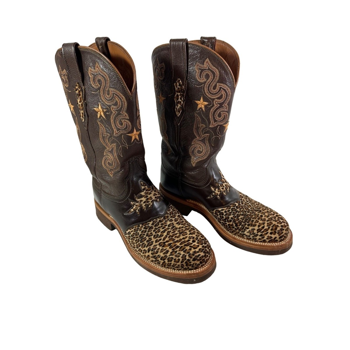 Lucchese 2000 Leopard Cheetah Boots Double Stitched Size 7.5 E | eBay
