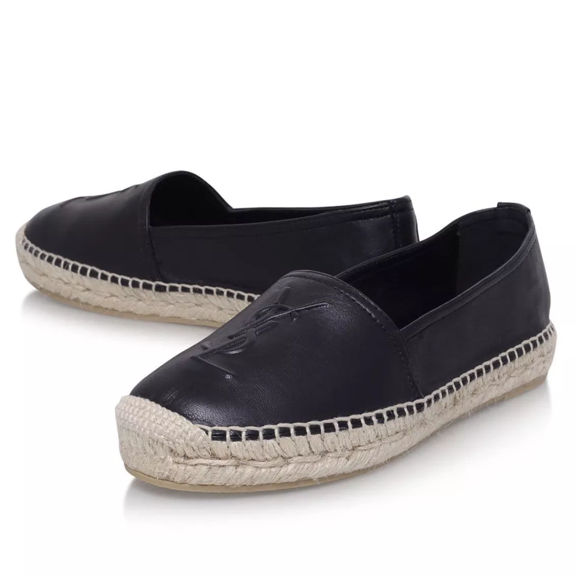 Saint Laurent Logo Black Leather Espadrilles