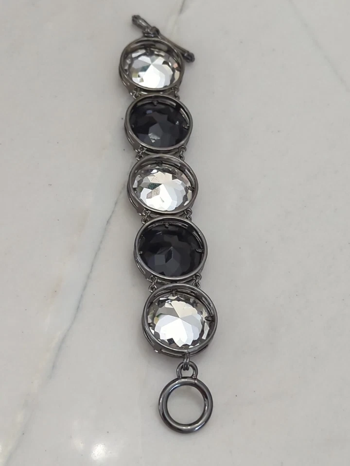 PULSERA JUICY COUTURE Gruesa Declaración Rosa Negra Estrás Palanca Foto 4 de 4